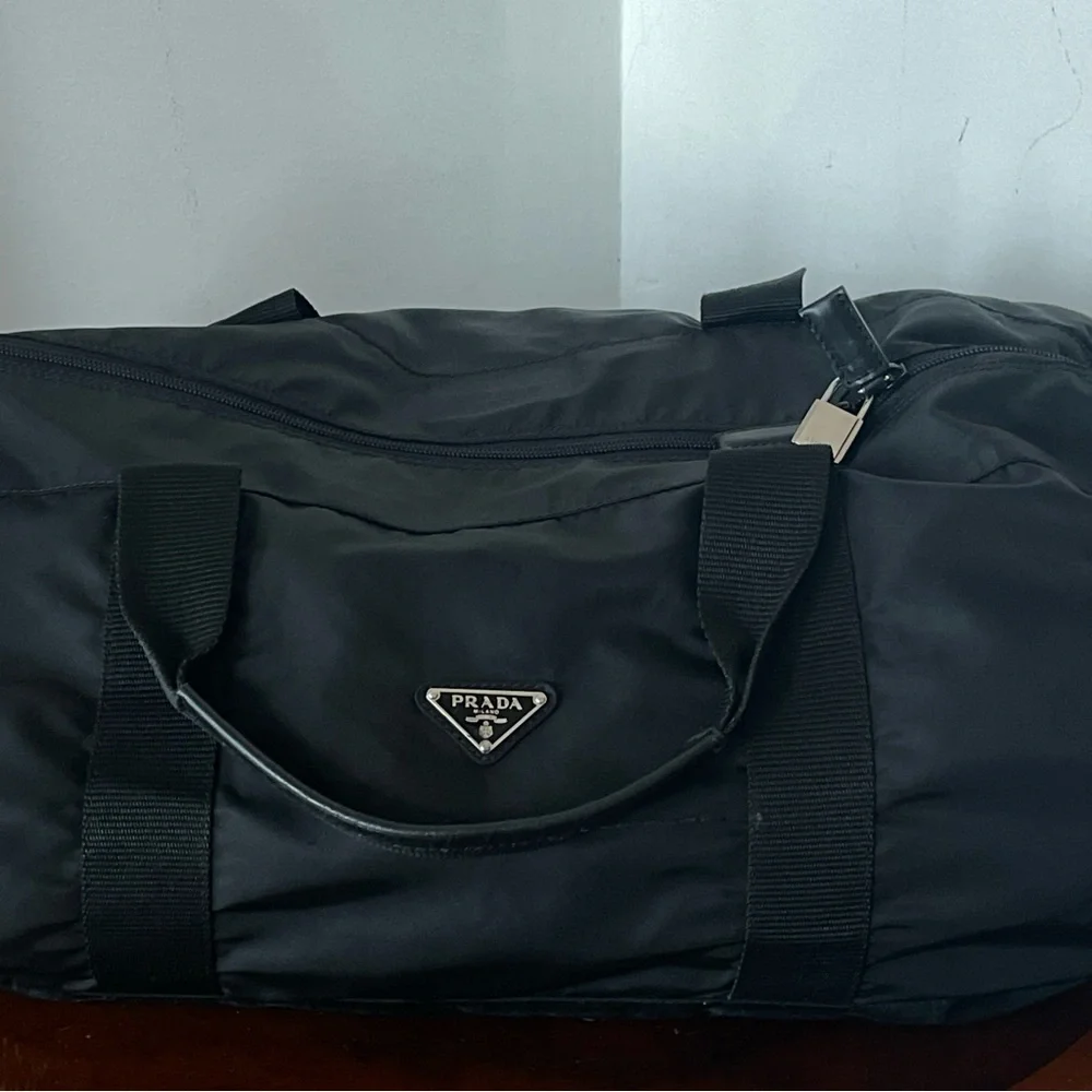 Prada Vintage Nylon Black Duffel Travel Bag Carry On Authentic Vintage - Picture 12 of 15